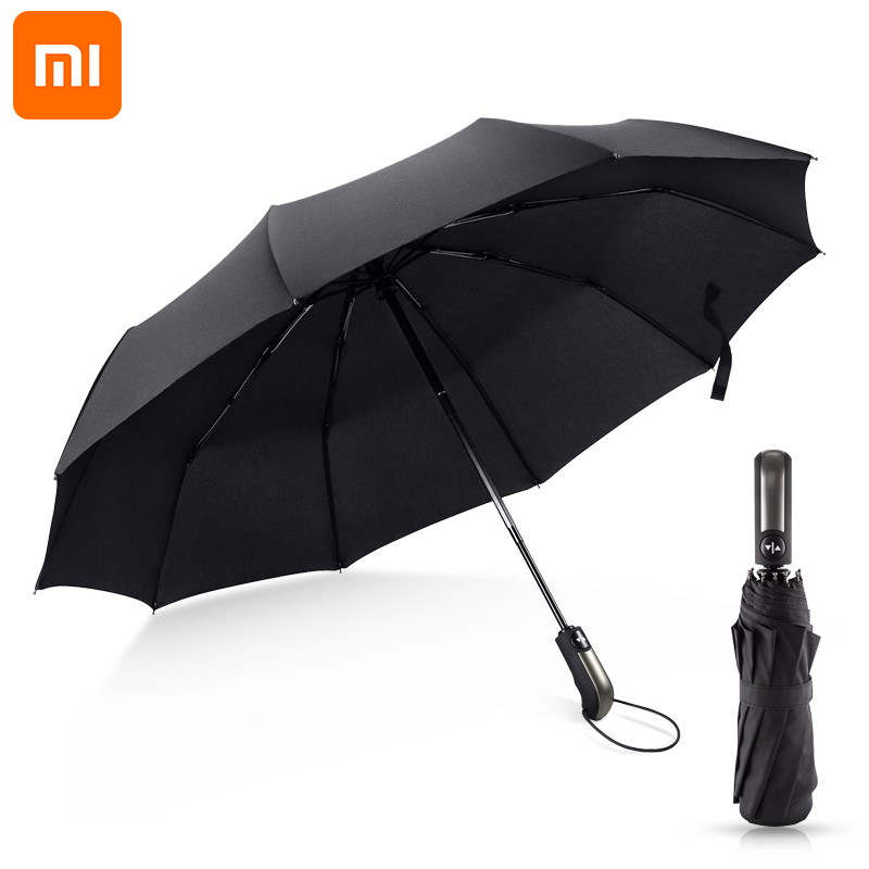 Xiaomi-paraguas plegable automático para mujer, sombrilla resistente a la lluvia y al viento, con recubrimiento negro, Unisex, 2022