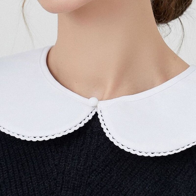 French Style Women Maid Detachable Faux False Collar Sweet Lace Trim Button Half Shirt Necklace Choker Mini Poncho