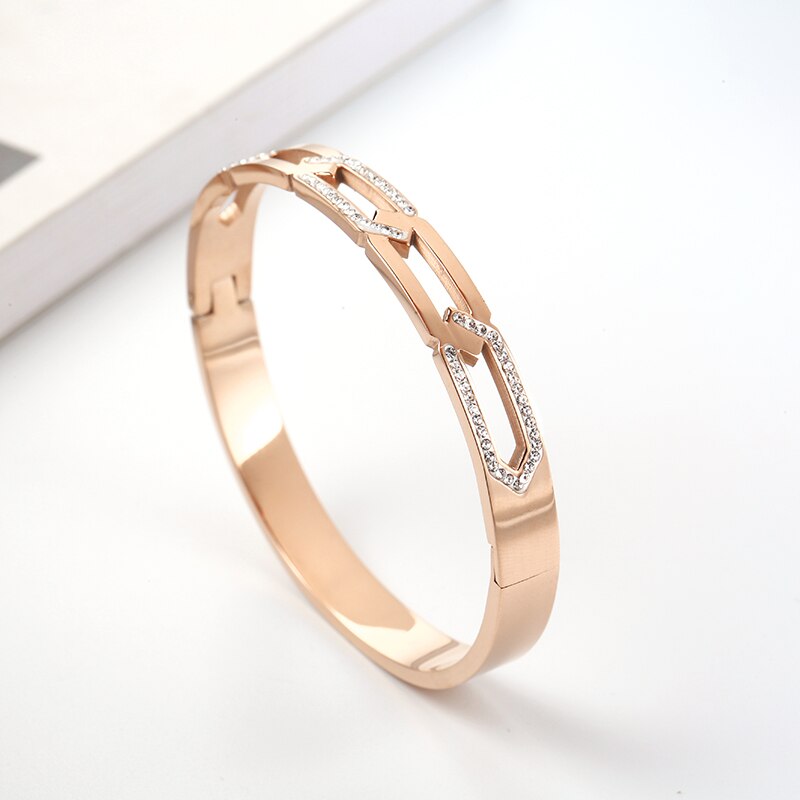 316 rostfritt stål roséguld kristaller fjäderarmband armband nickelfria smycken för kvinnor bäst