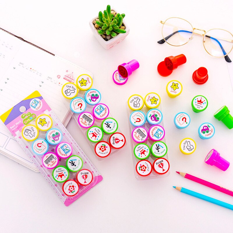 10pcs Cute Cartoon Student Reviews Stamp Set DIY Teachers Praise Reward Stamps For scrapbooking