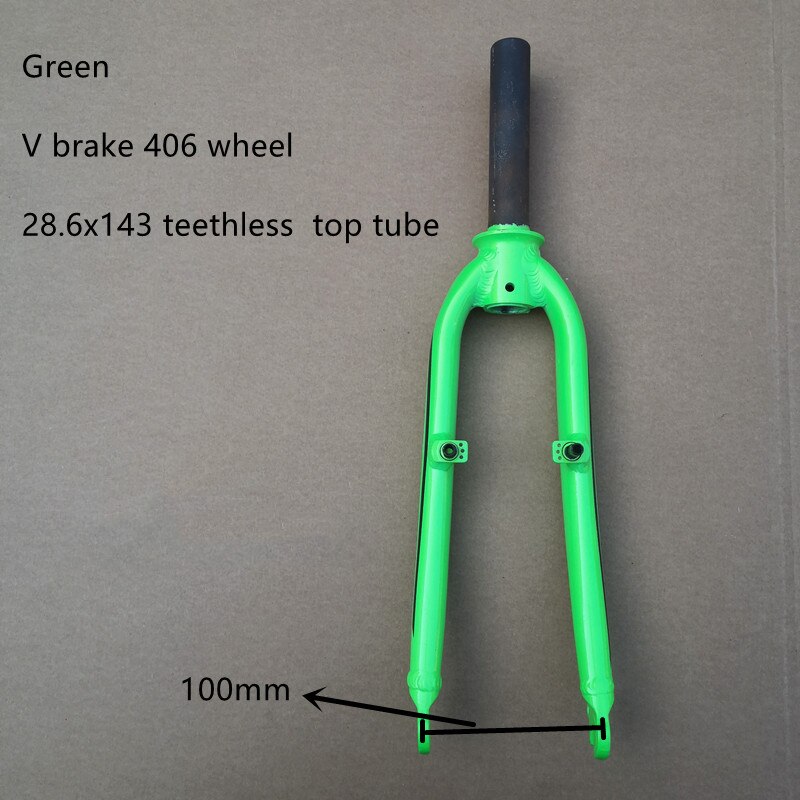 Horquilla delantera para bicicleta de 20 pulgadas, 406 V, freno, horquilla dura, pequeña, ultraligera, aleación de aluminio, piezas de bicicleta: green