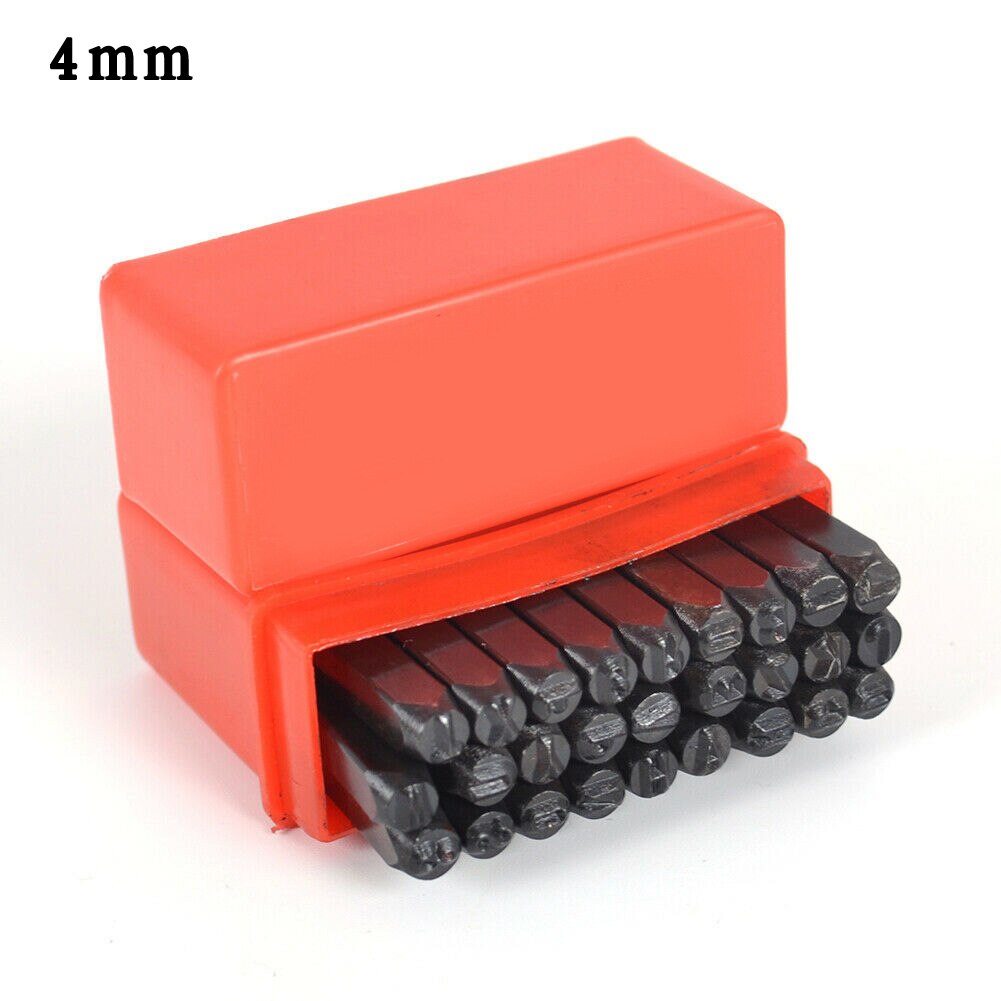 Herramienta de artesanía de cuero, juego de sellos de mayúsculas, letras del alfabeto, punzón de acero, Kits de herramientas de artesanía de Metal, A-Z de 2-6mm, 27 Uds.: 4mm