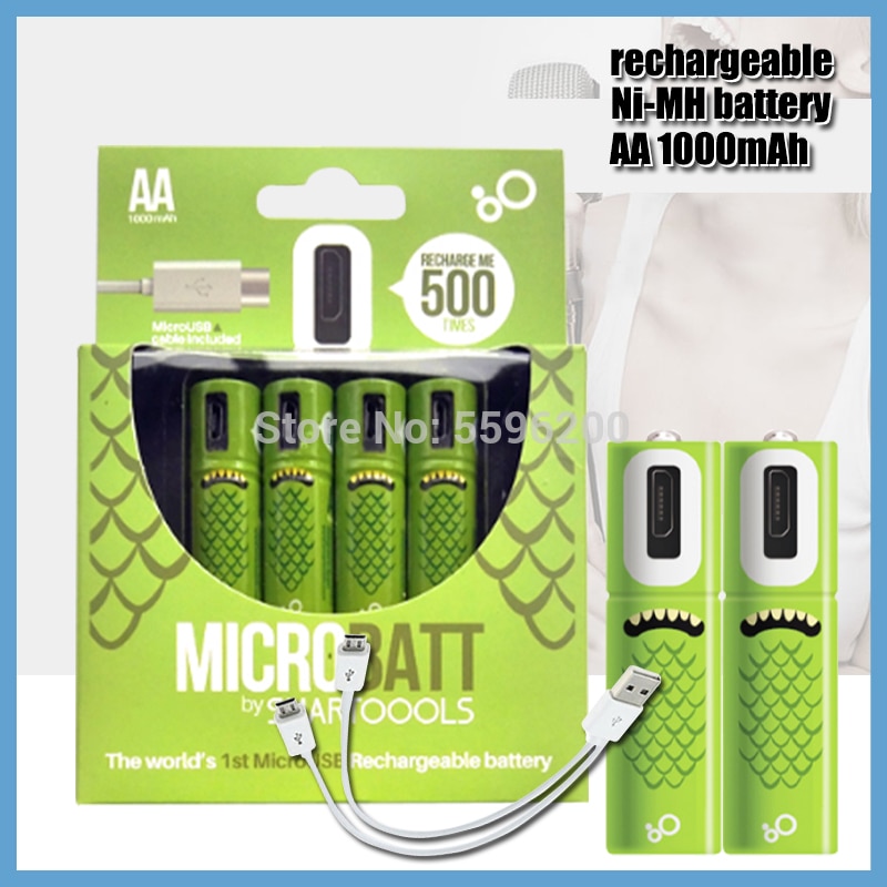 100% capacity 1.2V AA Ni-MH Battery 1000mAh USB Rechargeable Battery+ USB cable For Remote control Mouse e-Device