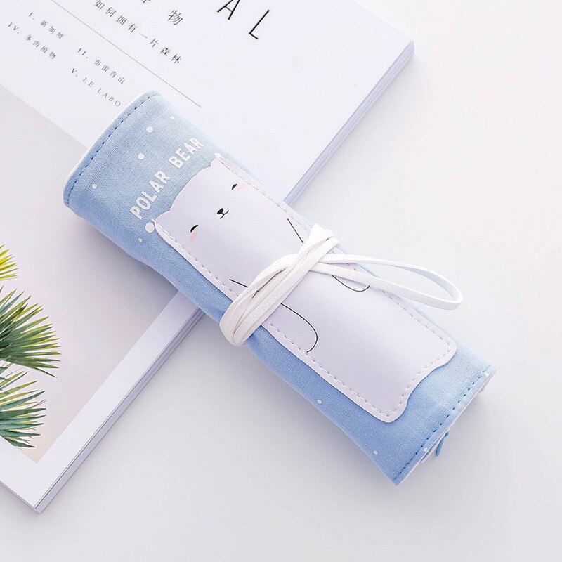 Estuche de lápices de unicornio para niñas, niños, lápices escolares enrolladas, bolsa de lápices, pluma portátil, caja de suministros para la escuela, Material Escolar: white bear