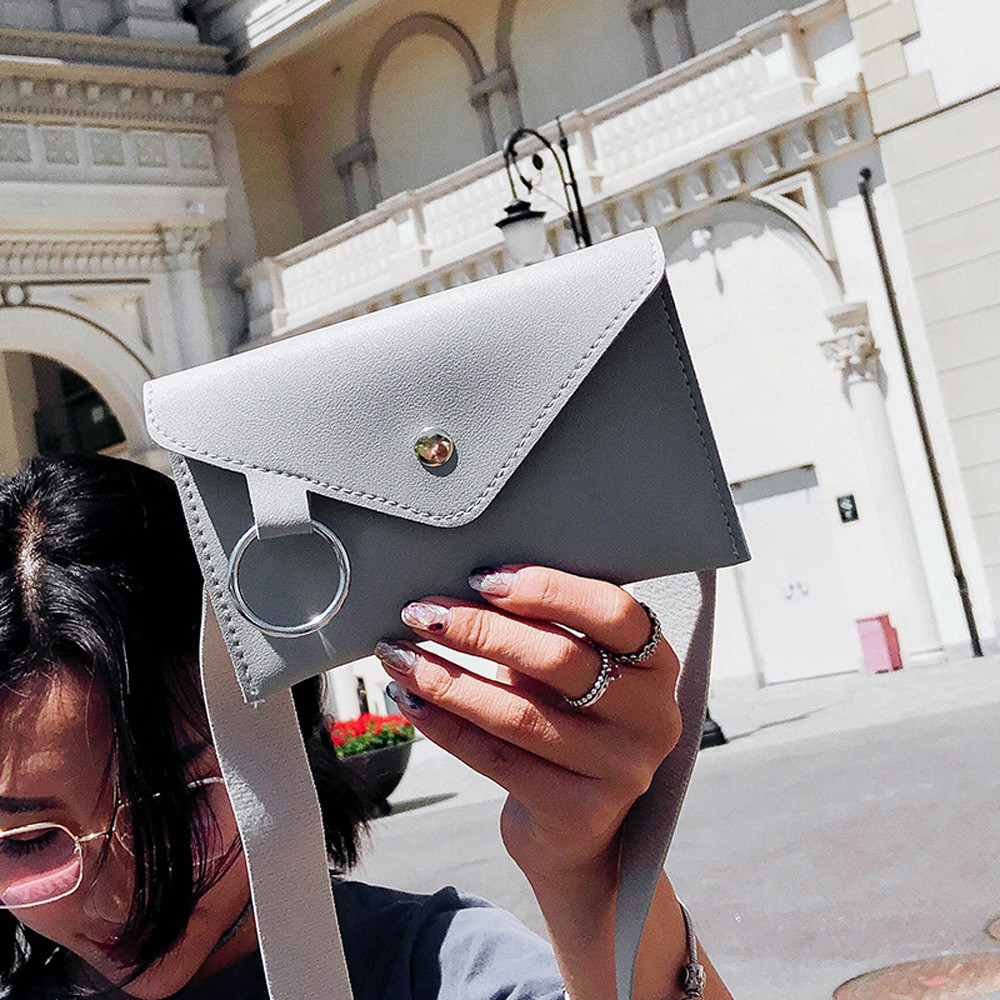 Frauen Reine Farbe Ring Leder Messenger Schulter Tasche Brust Tasche Geldbörse Leder Geldbörse Frauen # GEX