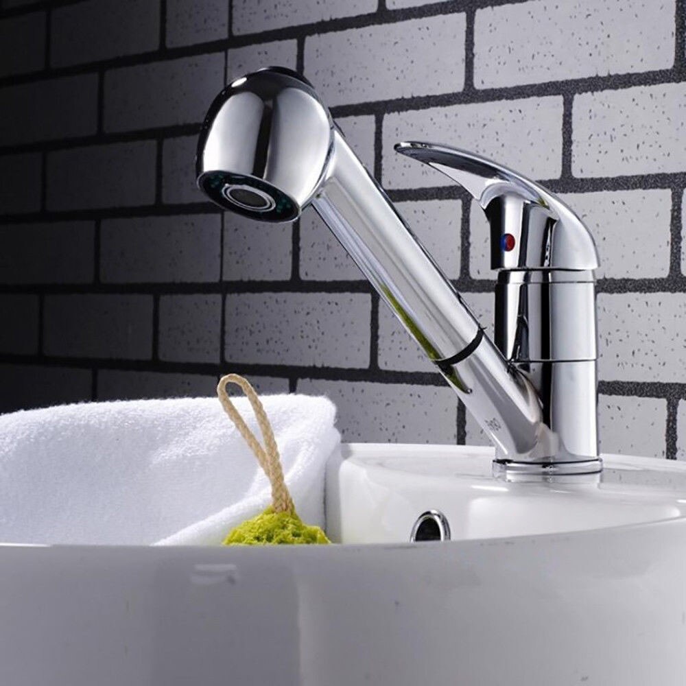 Badkamer Douchekop Kitchen Sink Chrome Enkel Handvat Mengkraan Swivel Pull Out Spray Uitloop Waterbesparende Nozzle Kraan # t2P