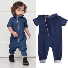 Brand Baby Jongens Kleding Denim Romper Korte Mouwen Mode Kleding Rits Jumpsuit Outfits Een stukken