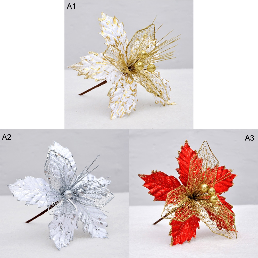22cm blomst hoved glitter kunst silke blomst juletræ ornament gør-det-selv juledekoration år indretning navidad