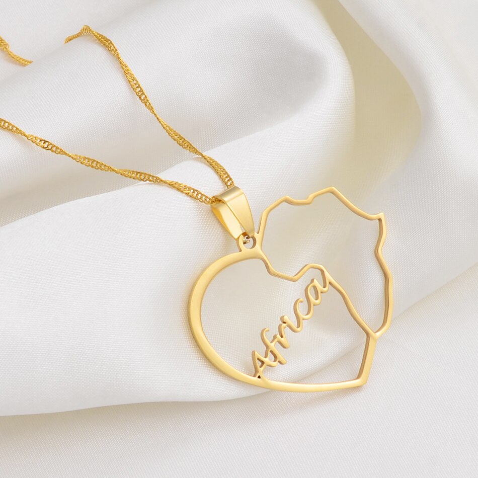 Anniyo Hart Afrika Kaart Hanger Kettingen Voor Vrouwen Meisjes Gouden Kleur Afrikaanse Kaarten Sieraden #121021