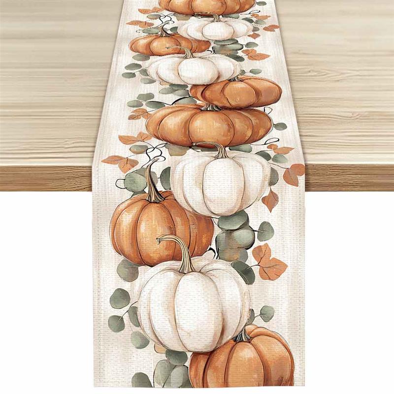 Thanksgiving pompoenen herfstbladeren polyester tafellopers bruiloft decoratie duurzame keuken eettafel lopers feestartikelen: Lichtgrijs