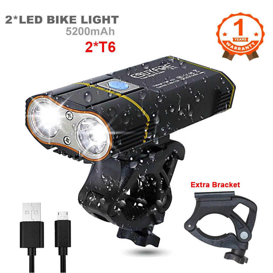 6000LM Bicycle Light 2x XML-L2 LED Bike Light With USB Rechargeable Battery Cycling Front Light +Handlebar Mount: SetL T6xHolder