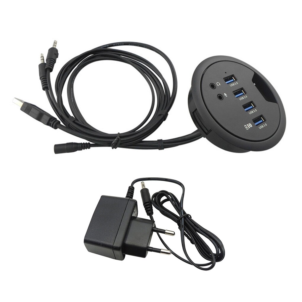 Tafel Grommet Usb Hub Office Desktop Kabel Gat Gemonteerde Usb Extender Adapter Met Hoofdtelefoon Microfoon Port Eu Plug