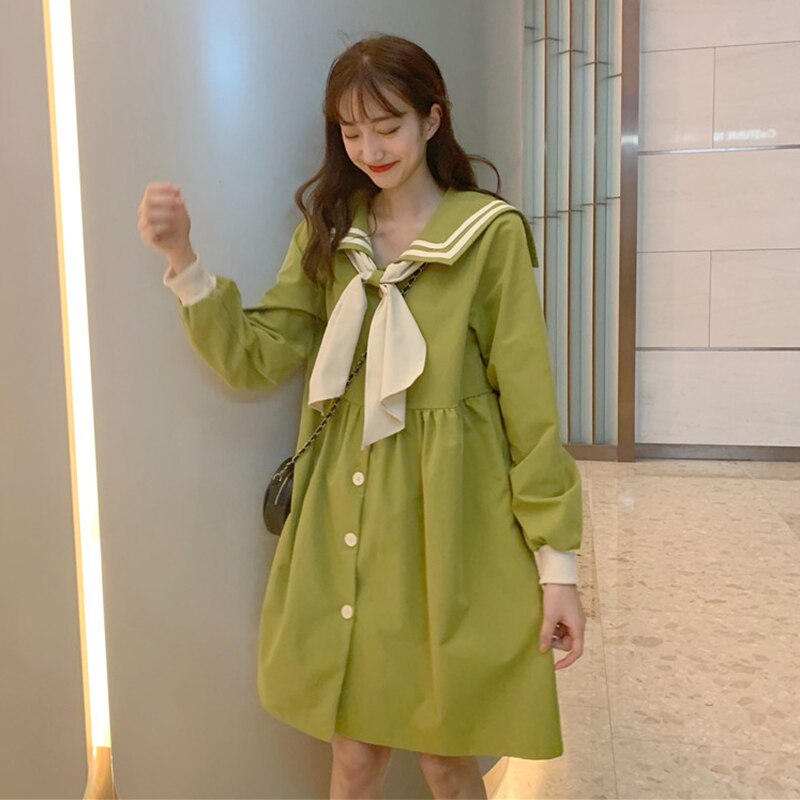 Primavera jk cuello marinero estilo universitario Vestido de manga larga femenina dulce estudiante suave suelta versión coreana de la falda japonesa tide
