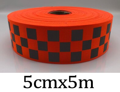 Lille firkantet stof fluorescerende reflekterende båndbånd syet på: 5 cmx 5m rød
