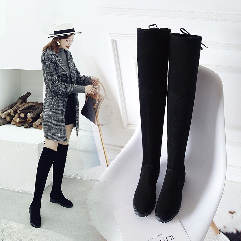 Thigh High Boots Female Winter Boots Women Over the Knee Boots Flat Stretch Sexy Shoes Black XL34--41 riding boots: 5
