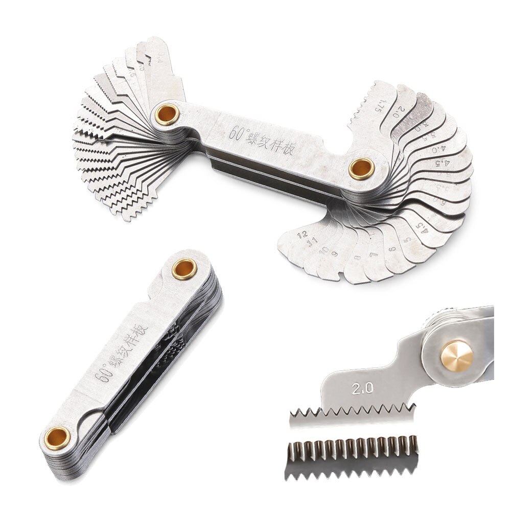 Jauge de pas de vis d&#39;engrenage à filetage métrique de 55/60 degrés, outils combinés de tour central en acier au carbone
