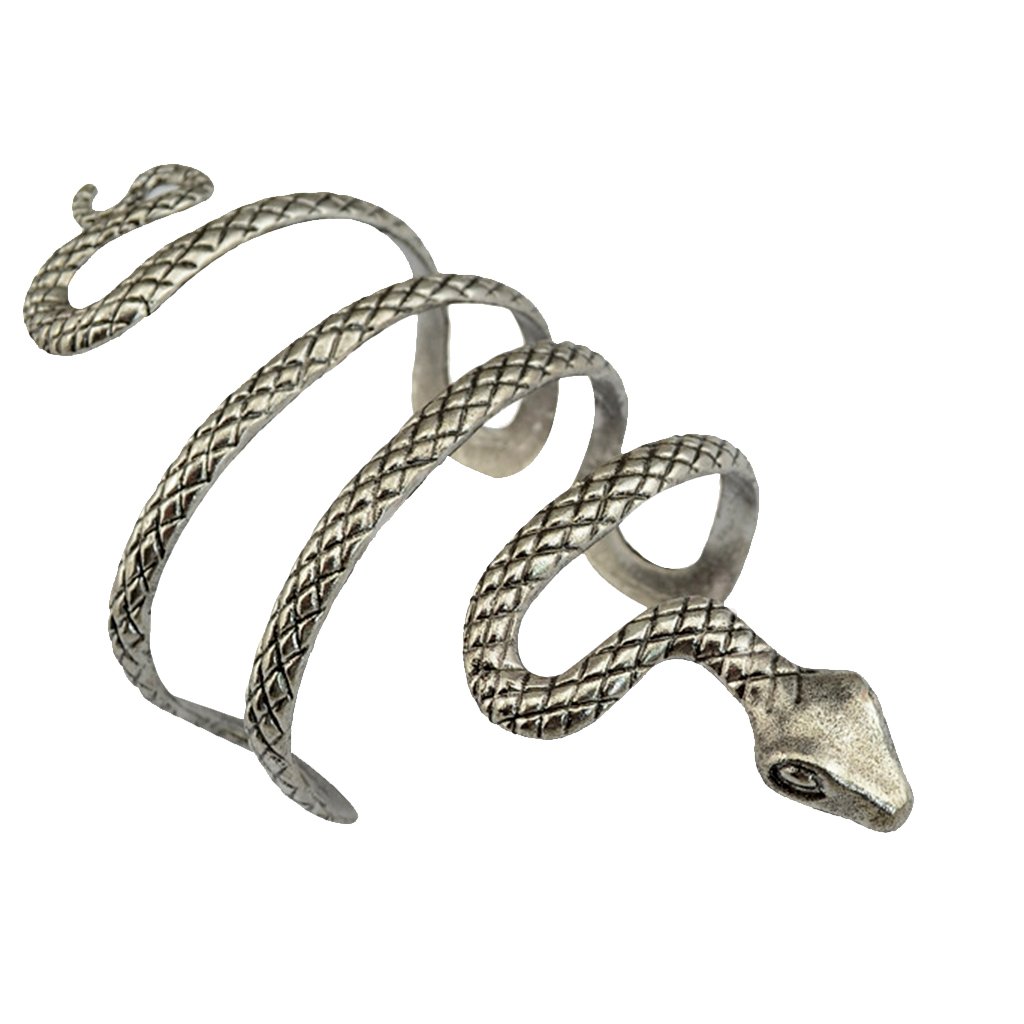 Jahrgang-armreif mit geschwungenem schlangenmotiv, silberfarben, Punk-stil, witziger und gruseliger schmuck für damen und herren