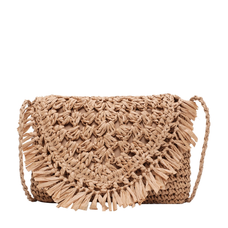 Borse a tracolla da donna in Rattan con nappe vuote della boemia borse a tracolla intrecciate in vimini borsa da spiaggia estiva in paglia pochette da donna borse da donna: brown A