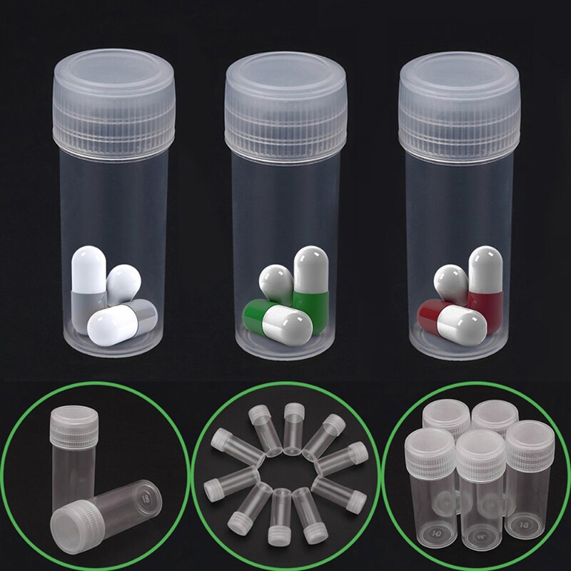 20Pcs Plastic Bottle Sample Jar 5g Small Barrel Vials Medicine Pill Liquid Powder Capsule Storage Container Packing Bottles 5ml