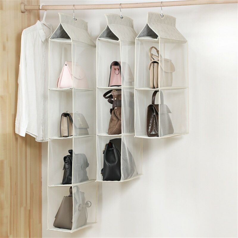 Hanging Handbag Organizer Pockets Shelf Bag Storage Holder Wardrobe Closets /BY