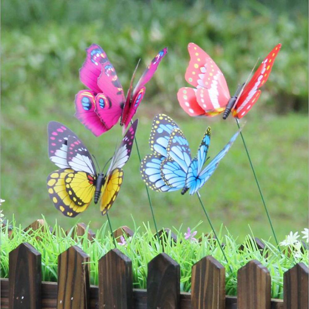 4 Stuks Pvc 3D Kleurrijke Vlinder Stakes Outdoor Tuin Yard Bloempot Decor