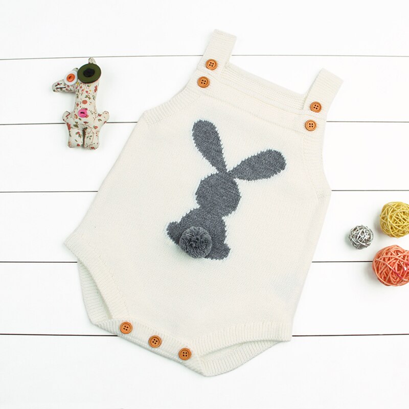 Leuke Bunny Peuter Kids Baby Meisje Jongen Breien Wol Mouwloze O-hals Overdekte Button Solid Konijn Cartoon Mooie Romper 3 Stijl