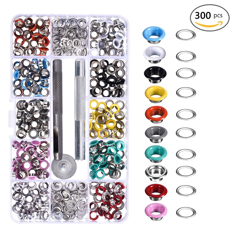 Hebillas de ojales de Metal de 5MM + herramientas de montaje, remaches de repuesto, hebilla colorida, cordones, agujero de ojo, cuero, artesanía DIY, 300 piezas