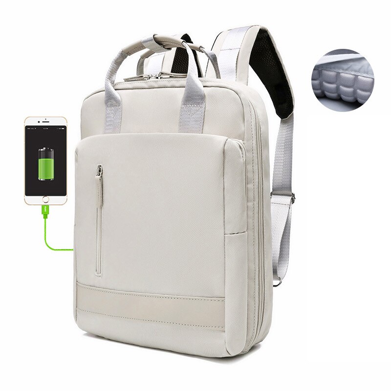 Waterproof Stylish Laptop Backpack Women 13.3 14 15.6 inch Korean Oxford Canvas USB College Backpack Bag Female Mochila: Gray / 15.6 inch