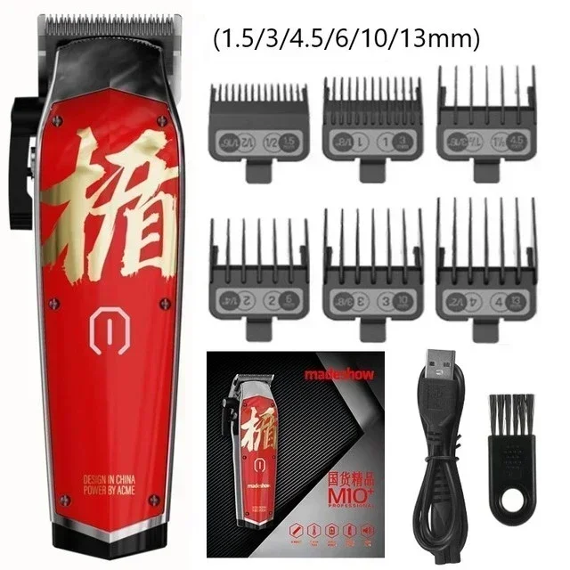Madeshow M10 + tondeuse à cheveux professionnelle pour homme barbier 0mm tondeuse à tête chauve 2200mAh finition Machine de coupe de cheveux 7000 tr/min: Rouge