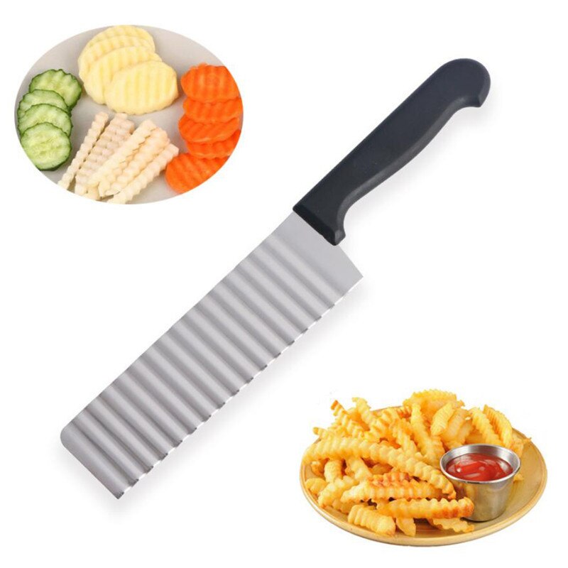 Long Potato French Fry Cutter Stainless Steel Kitchen Accessories Wave Knife Chopper Serrated Blade Carrot Slicer