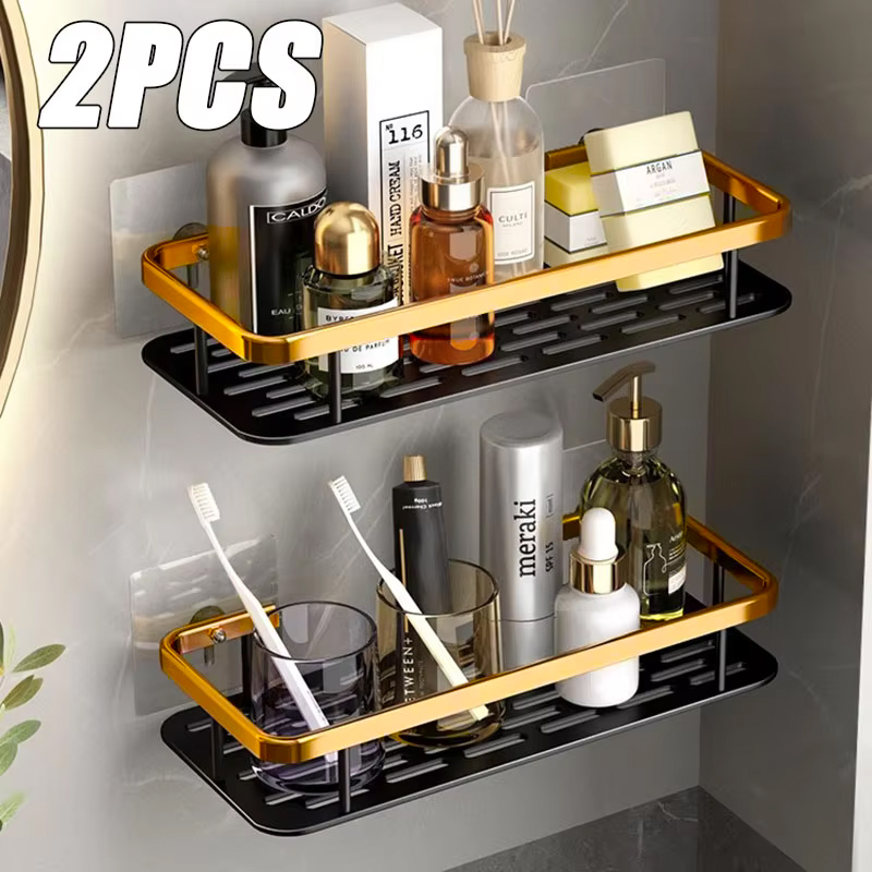 Bathroom Shelves Wall Mounted Non perforated Bathroom Shelf Shower Storage Shelf Kitchen Organizer Bathroom Corner Shelf: PURPLE