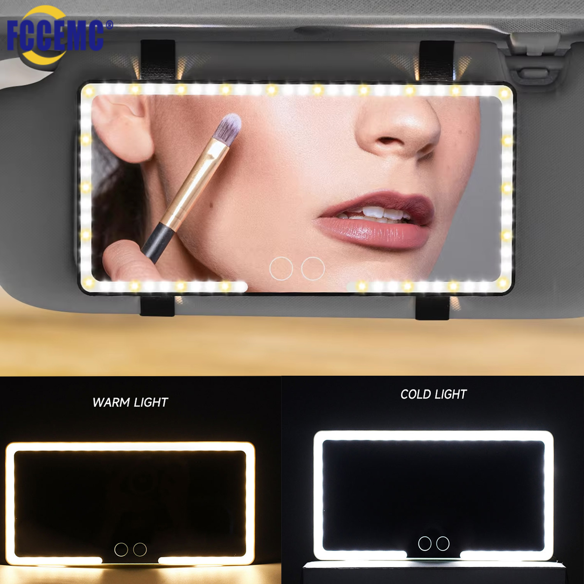 Twee kleuren autozonneklep make-upspiegel met LED oplaadbaar 3-modi touchscreen verstelbare helderheid Auto Vanity HD-spiegel