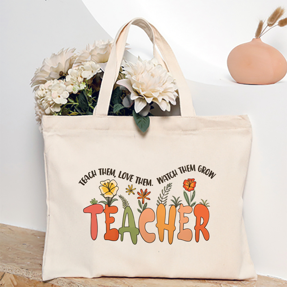 Blumen lehrer aufbringen Druck Einkaufstasche Frauen wieder verwendbare lässige Öko-Stoff Tasche Lehrer Werts ch ätzung besten Lehrer Schild: Braun