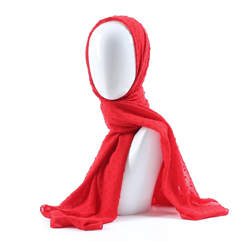 Écharpe longue châle en mousseline de soie | pom bulle, bandeau musulman, maxi points islamiques, écharpe hijab uni: 17 red