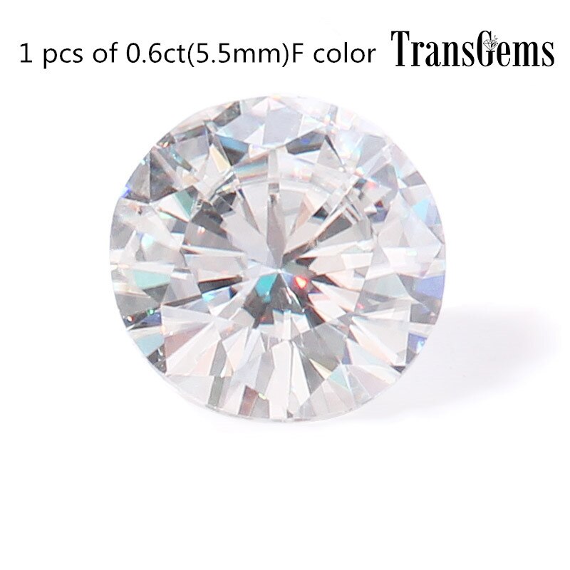 Transgems 1 Piece 5.5mm F Color Moissanite Loose Stone Equivalent Diamond Carat Weight 0.6ct Shiny Moissanite for Jewelry Making