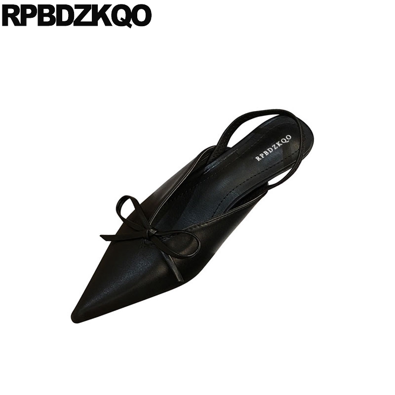 pointed toe beige casual cheap ladies mid heels shoes scarpin bow thin pumps black slingback korean stiletto medium
