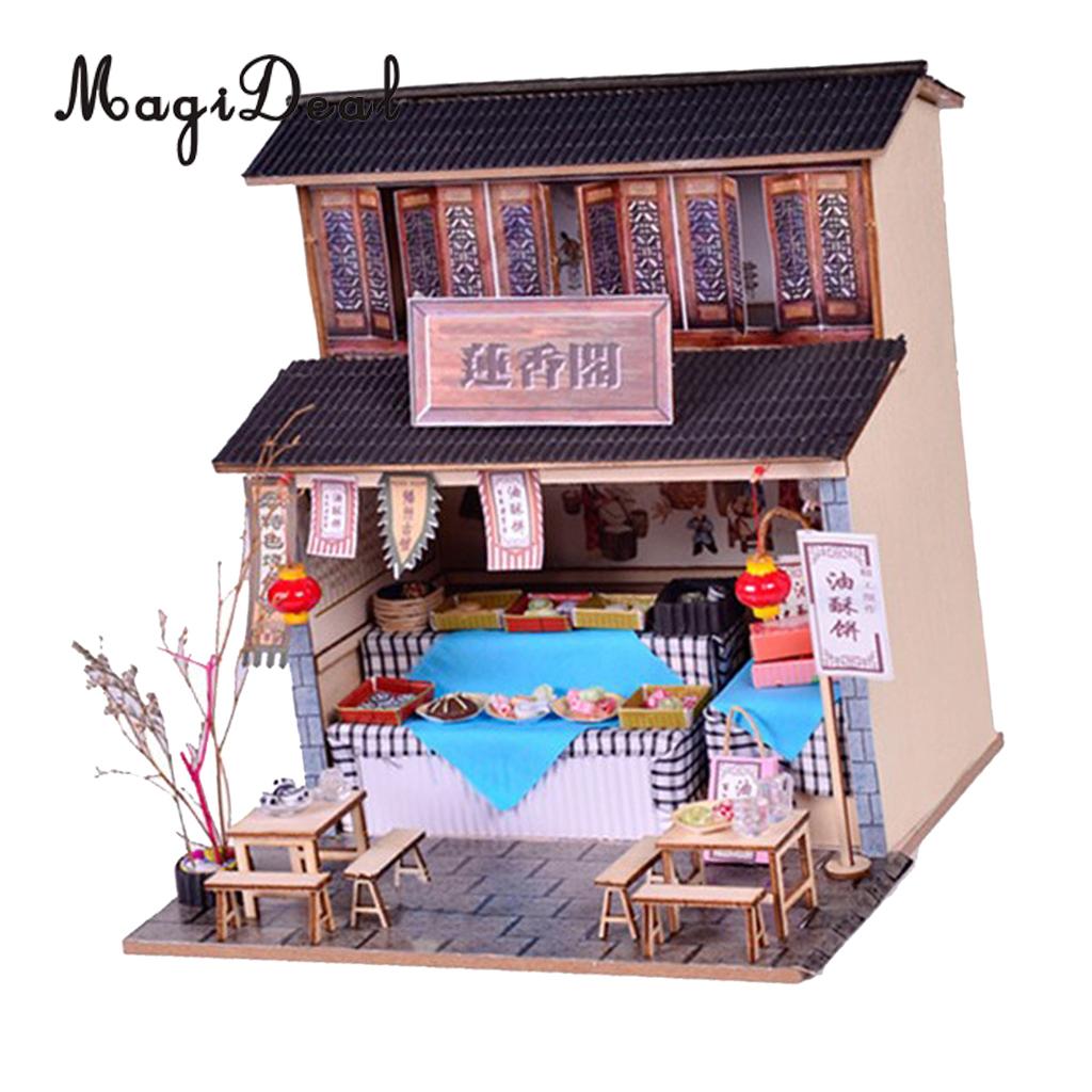 1/24 DIY Dollhouse Miniature Kit with Furniture, Light - Archaic Chinese Snack Shop