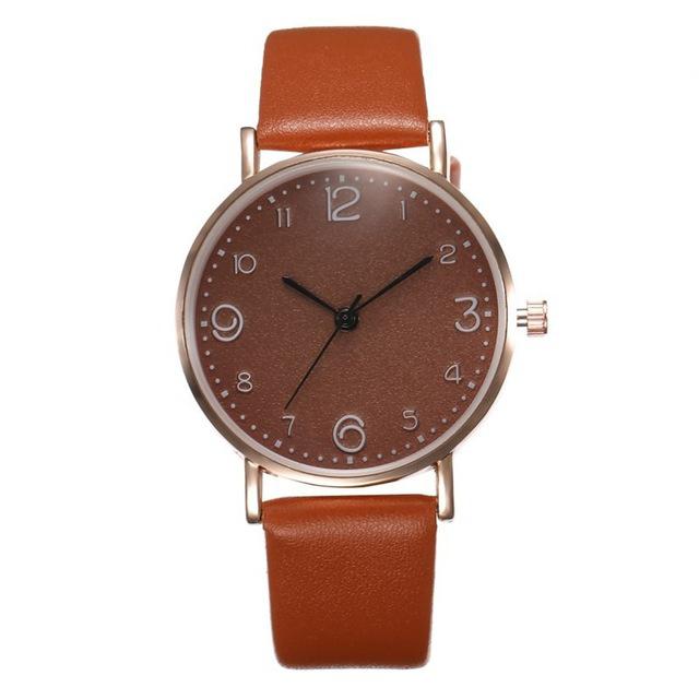 Topp stil luksus kvinner lærreim analog kvarts armbåndsur gull dame klokke dame kjole klokke: Brun