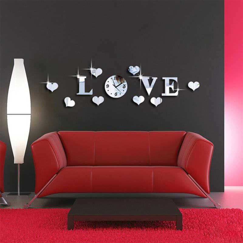 Staande klok wandklok sticker acryl glas 3d 3d zilver thuis diy klok horloge spiegel effect decoratie liefdeskamer brief