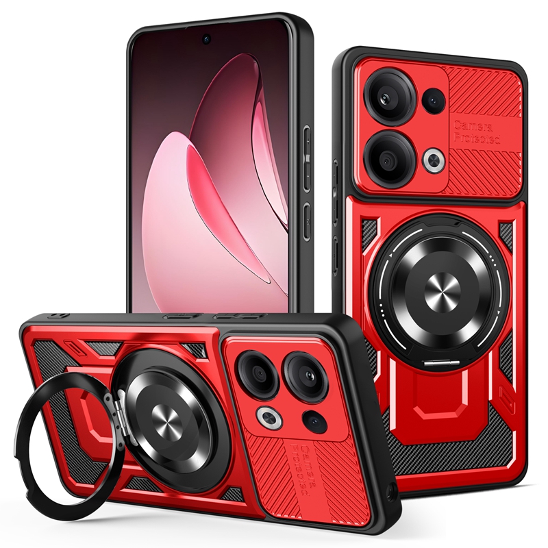 Funda de anillo con soporte magnético de armadura de lujo para OPPO Reno 13 Pro Reno13 13F 13 F Reno13F 5G Magsafe cubierta de carga inalámbrica: Cuero / Negro