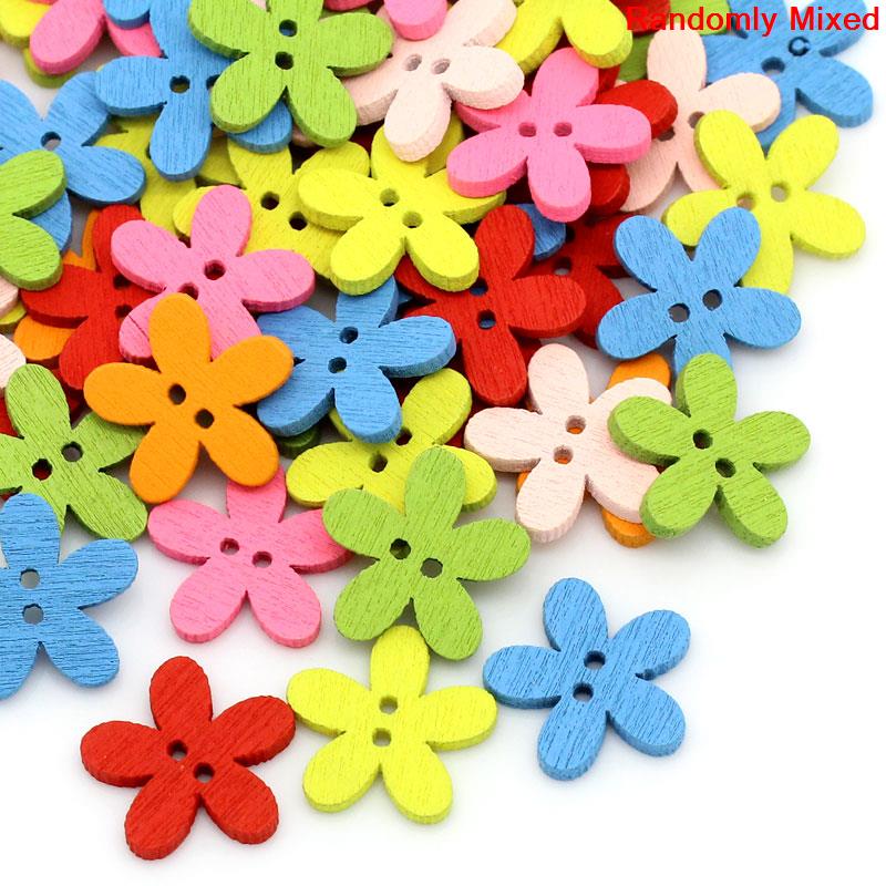 Vijf Bloemblaadje Pruim Bloem 20Pcs 15 Mm Willekeurige Mixed Decoratieve Knop 2 Gaten Gemengde Naaien Houten Knoppen Plaksteen Scrapbooking