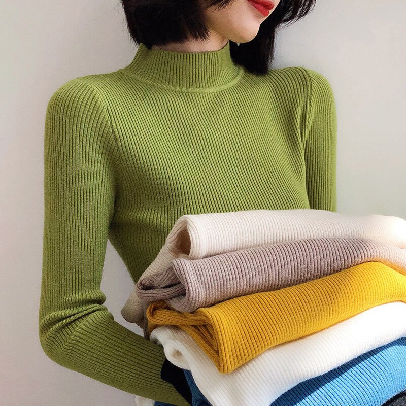 Hiver tricot pull pulls femmes à manches longues hauts col roulé tricoté pull Chic femme vêtements femme décontracté Streetwear