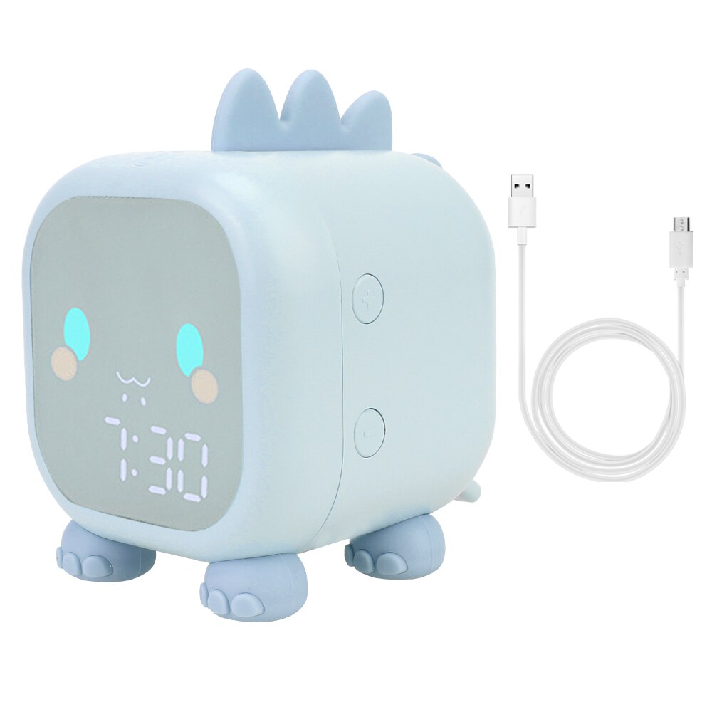 HOOMIN Kids Alarm Clock Children's Sleep Trainier Digital Cute Dinosaur Bedside LED Clock With Voice Control Temperature Display: Blue