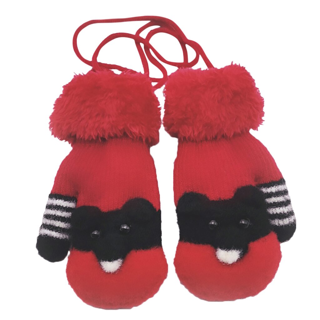 Patchwork Farbe Warme Gestrickte Handschuhe freundlicher freundlicher Jungen Mädchen Winter Karikatur Katze Winter einfarbig Halten warme handschuhe rekawiczki: Rot