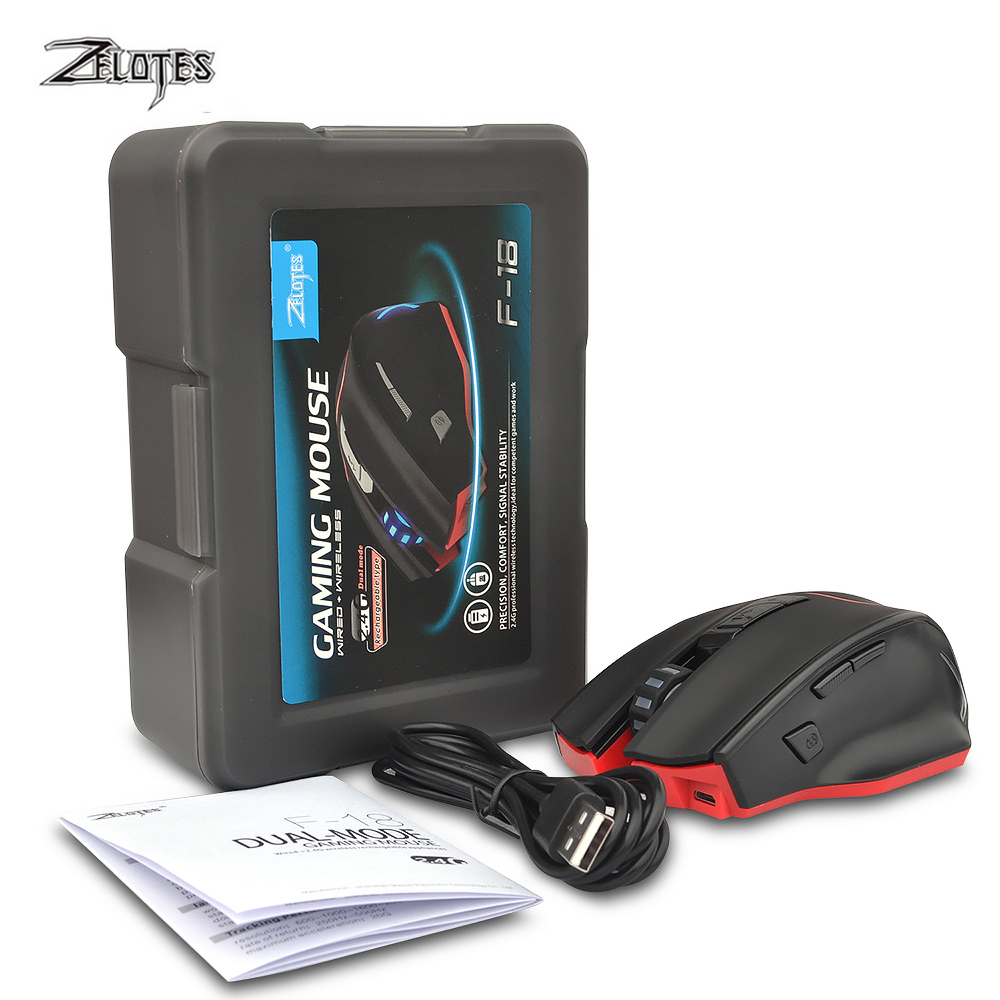 ZELOTES F-18 Dual-mode Gaming Mouse6 Level 3200DPI 500Hz Wireless 7 Color Computer Mouse 2.4GHz With Mini USB