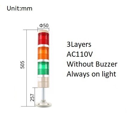 Stack Lamp Industrial Machine Emergency LED Warning Light Tower Straight Rod Disk Base DC12V/24V AC110V/220V without Buzzer: 3Layers 110V no Buz