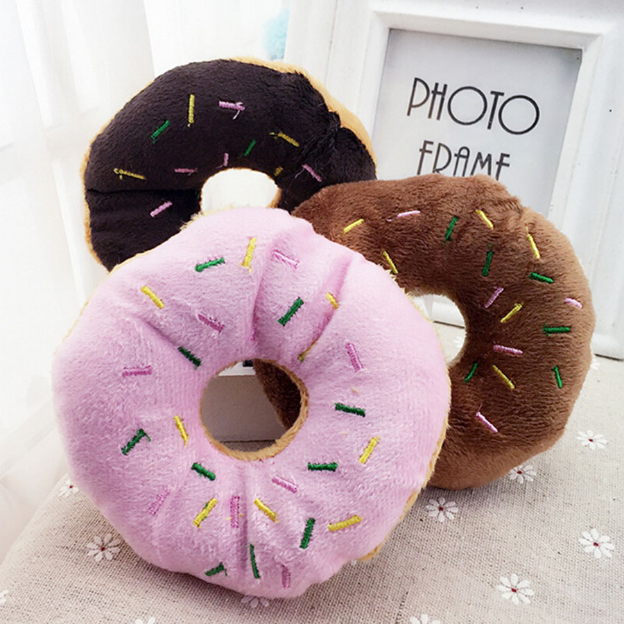 Mordedor Rosa Color café para perros, juguetes para lanzar, antiestéticos, adorable mascota, perro, cachorro, gato, chirrido, sonido, Donut, juguetes de juego para perros de 14cm