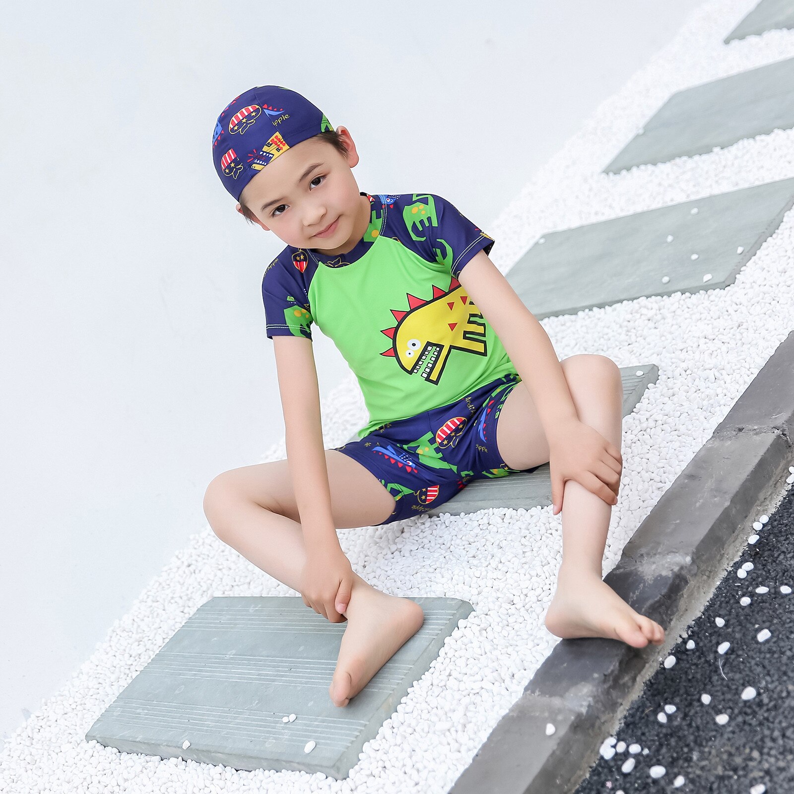 Baby Jongens Cartoons Badpak 3Pcs Cap Zomer Baby Peuter Kind Badmode Cartoon Dinosaurus Badpak Zwemmen Baby Beachwear