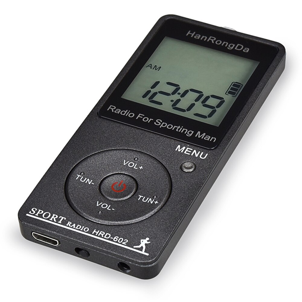 Receptor de Radio portátil HRD-602, Radio FM/AM con auriculares, podómetro, pantalla LCD, botón de bloqueo, apagado automático, Radio de bolsillo: gray
