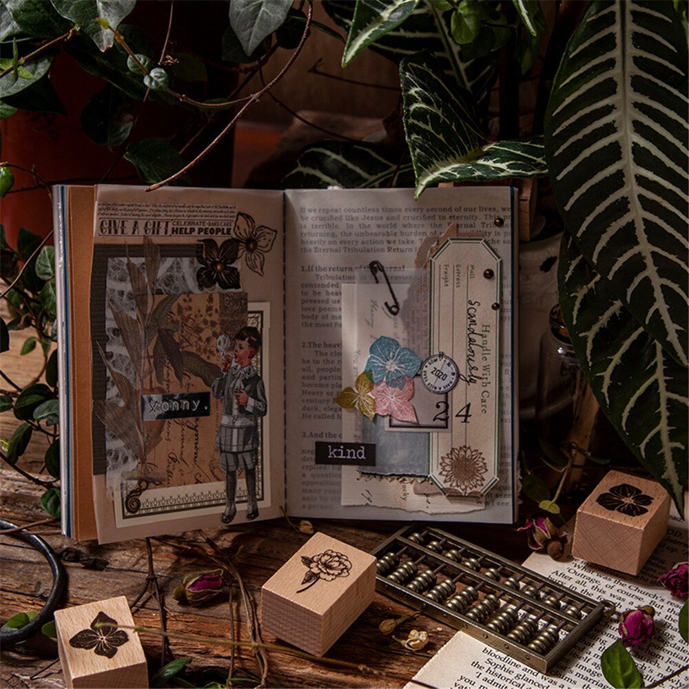 Sellos Vintage de plantas y flores para manualidades, sellos de madera para álbum de recortes, postales, tarjetas de diario, decoración, papelería Kawaii, 1 unidad